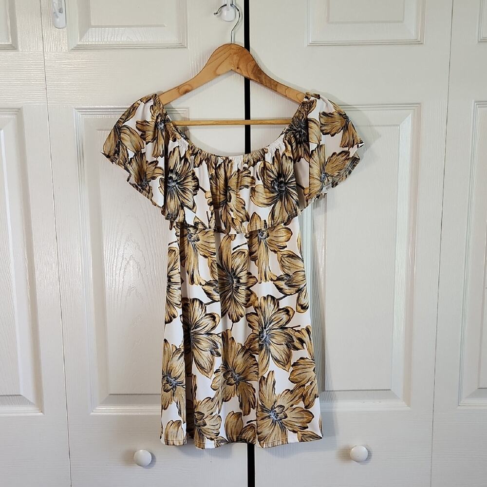 Rainbow Brand Womens Floral On/Off Shoulder‎ Top Size SM Ruffle Coquette Stretch